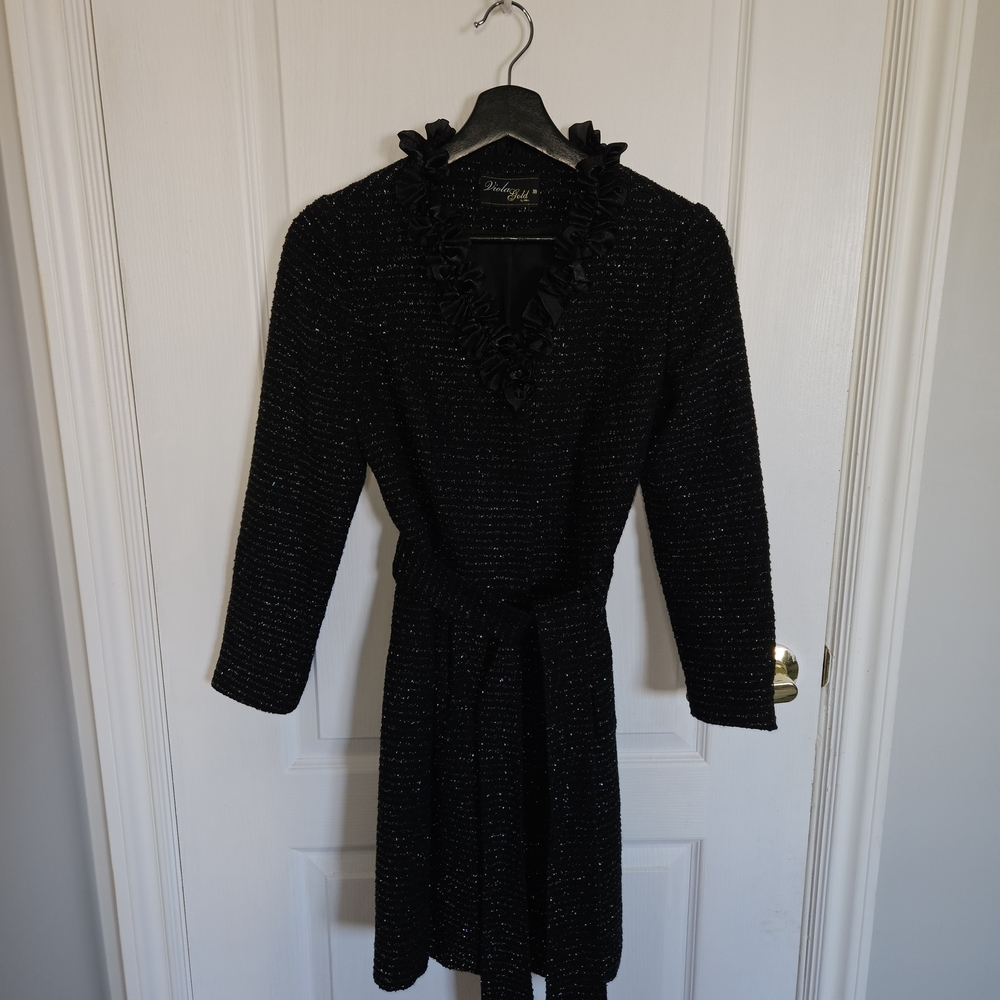 Elegant Cocktail Coat/Dress with Ruffled Neckline and Sparkle Detail Vtg Viola
